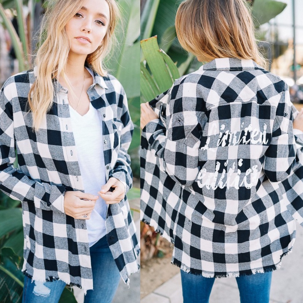 TOMMY Classic Plaid Flannel Top _ BLACK - Picture 1 of 3